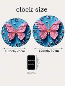 2D flache Wanduhr, rosa Schmetterlingsmuster-Themendesign, eine leise Holzwanduhr, geeignet für Wohnzimmer, Schlafzimmer, Bürodekoration, moderner Stil Wanduhr, Batterie nicht enthalten, 2D flach - Verschiedenfarbig - Übersicht 7