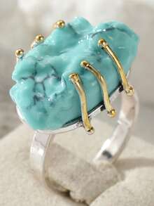 Gmzalx Women's Lightweight Luxury Asymmetrical Texture Synthetic Turquoise Ring, Bohemian Vacation Style, Daily Commute Travel - Baby Blue - View 12