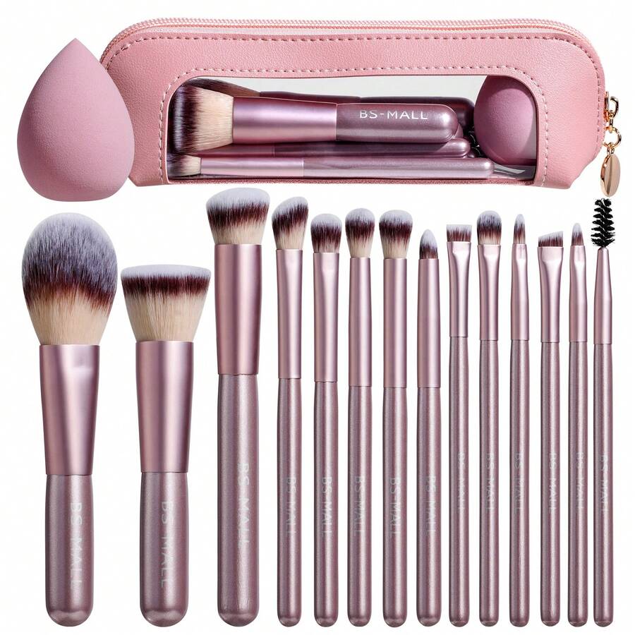 BS-MALL 14pcs Professional Makeup Brush Set, Personalized Makeup Tools, Foundation Eye Shadow Makeup Brushes, Foundation Sponge Set - Pink - View 1