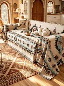 1-Pack Bohemian Sofa Throw - All-Season, Pet-Friendly, Dustproof Sofa Cover With Tassels - For Living Room, Kitchen - Machine Washable, Sofa Blanket - Multicolor - View 1