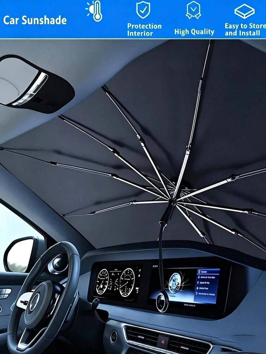1件手動折疊汽車遮陽簾，汽車窗戶防紫外線，商務禮品，實用夏季汽車配件，有效阻擋陽光直射並降低車內溫度，易於折疊與收納，汽車遮陽簾，銀色塗層，防水，防紫外線，防塵，耐寒戶外全車罩，防雨、雪、紫外線、風沙，加厚聚酯纖維汽車罩，國慶禮品，萬聖節禮品