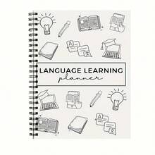 1pc A5 Spiral Coil Notebook, Minimal Line Drawing Language Learning Planner Lined Notepad, Back To School Study Writing Notebook, Language Practice Notepad For Vocabulary Recording & Daily Learning Planning - A5 - View 5