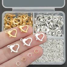 350pcs/Box DIY Jewelry Clasp Set With Heart Lobster Clasp, Jump Rings, Suitable For Handmade Weaving DIY Jewelry, Keychain, Phone Chain End Clasp, Connector, Necklace Bracelet Pendant End Clasp, Open Connector Ring, Earring Bead Connector, Multi-Functional Jewelry Making Materials - Heart Buckle & Jump Ring - View 2