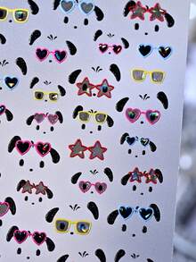 1pc Cute Wearing Heart Fashion Glasses Puppy Nail Stickers,5D Cartoon Laser Glasses With Pentagram Eyeglass Frame Self Adhesive Nail Art Decals, Kawaii Summer Lovely Nail Decor For Daily Manicure - Multicolor - View 7