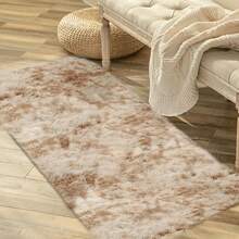 1pc, Tie Dye Pink/Camel/Light Gray Plush Rug Fluffy Area Rug, High Quality Cute Comfortable Warm Plush Area Rug, Interior Decorative Rug, Long Path Rug For Dining Room, Kitchen, Hallway, Bedside, Bedroom And Living Room - Camel - View 10
