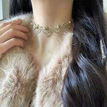 1pc Double-Sided Gold Wire Hollow Flower Pearl Necklace, Suitable For Daily Wear, Party, Holiday Gift - Multicolor - View 4
