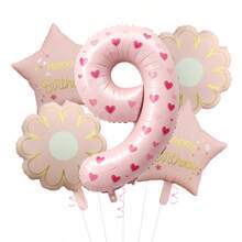 40 Inch Pastel Printed Number Foil Balloon Set, Floral & Heart Pattern Digital Mylar Balloons With Daisy Flower & Happy Birthday Star Balloons, Neutral Milestone Birthday Party Decorations, Photo Booth Supplies - Flower Balloon - View 42