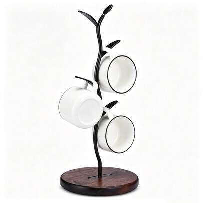 Supporto per tazze a forma di albero con 4 ganci, portatazze nero per bancone e piano di lavoro, organizzatore da cucina per tazze da caffè e tè, accessori per il caffè domestici