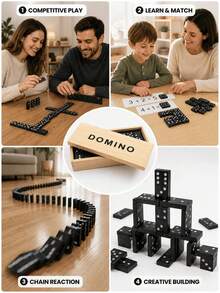 BANAIRE Vintage Natural Wooden Rectangular Dominoes Storage Box, 28-Piece Double Six Dominoes Set, Smooth Resin Material, Educational Strategy Tabletop Game, Suitable For Family Gatherings, Christmas And Birthday Gifts - Multicolor - View 5