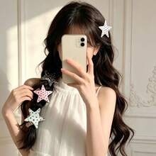 2pcs New Fashion Star & Polka Dot Hair Clips For Women, Personalized Seamless Bangs Clips, Simple Side Hair Clips, Sweet Hair Accessories For Ladies And Girls - Multicolor - View 3