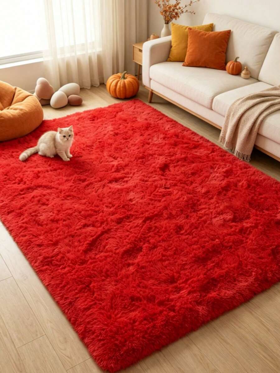 1 pieza Alfombra de pelo largo con estampado de leopardo, alfombra esponjosa, estilo Ins, alfombra suave y cómoda, alfombra decorativa, tapete de piso, alfombra, alfombra de sala de estar, alfombra de área, alfombra grande, alfombra de dormitorio, alfombra universal - Rojo - Ver 1