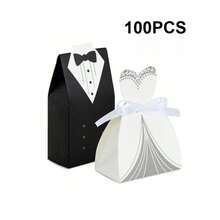 50/100Pcs Bride Groom Wedding Favor Boxes, Mini Tuxedo Dress Candy Gift Boxes For Wedding Party Guest Souvenir Supplies - Multicolor - View 7