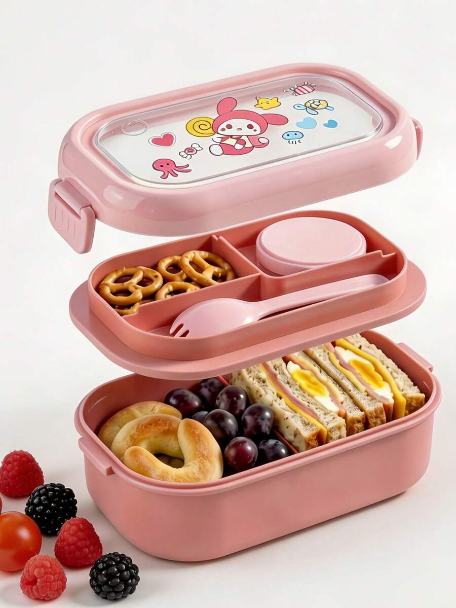 1pc Stackable Cute Lunch Box With Utensils, Leak-Proof Bento Box, Suitable For Takeout, Work, Picnic, Student School Use, Back To School Essential