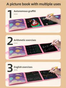 Children's Fun Foldable Educational Blackboard, Reusable Doodle Board, Washable, Cultivate Imagination, Portable Kindergarten Drawing And Writing Board, Back To School, Halloween, Christmas, Thanksgiving, Birthday Gift (Includes 12-Color Watercolor Pens) - Pink - View 11