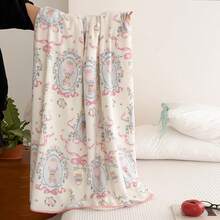 1pc Soft Cotton Fleece Cartoon Print Wearable Blanket, Shawl Blanket, Nap Blanket, Without Pillowcase, Suitable For Office, Living Room, Bedroom Use, Multi-Purpose Blanket - Pink - View 5