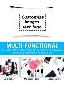 1/10/20/30/50pcs Customized Pattern White Zipper Makeup Bag, Bridesmaid Makeup Bag, Customizable Photo Print Canvas Makeup Bag, Travel Essential - Multicolor - View 5
