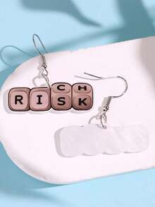 1對創意趣味時尚獨特口號「Risk」壓克力耳環，女款日常佩戴派對飾品 - 彩色 - 查看 4