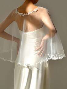 Handmade Pearl Beaded Mesh Shawl, Lightweight Sheer Short Cape, Bridal Dress Cover-Up, Fairy-Like Outer Layer Bolero - Multicolor - View 9