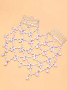 1pc Bestselling Pearl Hair Accessory Fairy Water Drop Princess Style Elegant Bridal Fashion Evening Party Stage Hair Ornament - Silver - View 2
