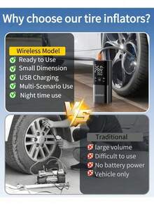便攜式充氣泵 150PSI 無繩汽車充氣泵 可充電式單車充氣泵 適用於摩托車、單車、球類與充氣玩具 11.1V/DC12V 2000MAH - 无线 - 查看 6