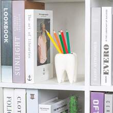 1pc Small Ceramic Dental Storage Bucket, Multi-Use Pen Holder, Cosmetic & Toothbrush Organizer, Succulent Flower Pot, Desktop Decor For Home Bedroom Office, Ideal Dental Gift - Storage - View 9
