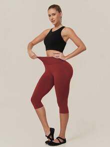 TimeOff Women's 1pc Solid Color Tummy Control Butt Lifting Slim Fit Sports Mid-Length Shorts - Red - View 9