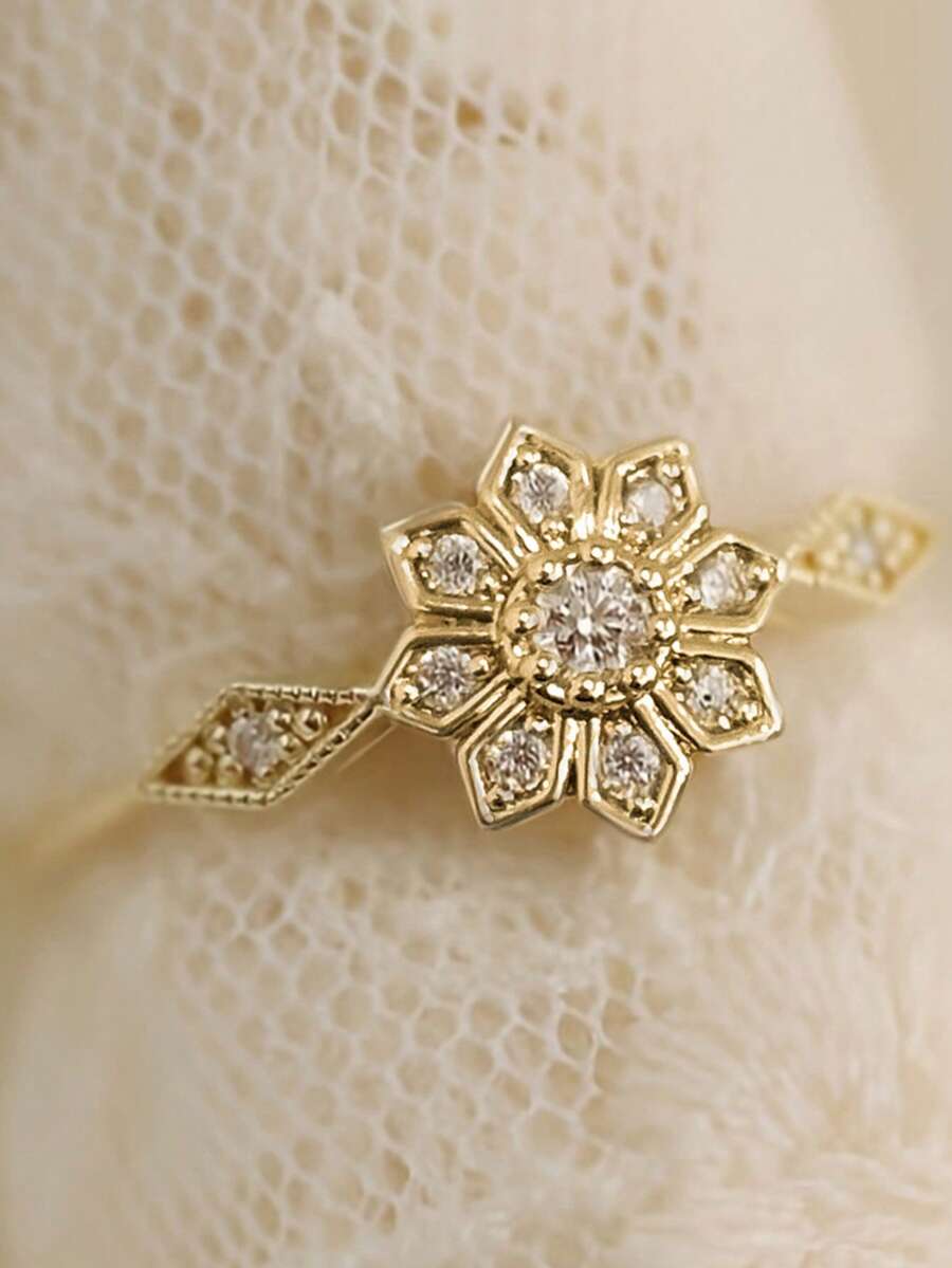 1件浪漫立方鋯石女款戒指,婚禮訂婚派對珠寶,情人節禮物 - 金黃色 - 查看 1