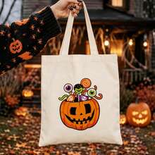1/5/10pcs Cute Pumpkin Ghost Skeleton Bat Spider Black Cat Little Devil Lantern Pattern Halloween Theme Reusable Fabric Tote Shopping Bags Trick Or Treat Bags, Small Batch Multi-Piece Set Trick Or Treat Bags Storage Bags, Essential Halloween Shopping Gift Packaging Bags, Suitable For Christmas Decoration Indoor Outdoor Yard Garden Lawn Entrance Small Gifts, Essential Halloween Party Small Gift Storage Bags Gift Bags - Multicolor - View 14