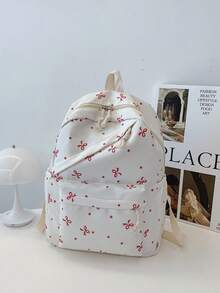 1pc Back To School Bow Pattern Backpack, Large Capacity Polyester Commuter Daily Bag, Multi-Layer Storage Casual School Bag, Lightweight Travel Backpack, Suitable For Girls, Fresh Graduates, Young People, Applicable For Back To School, Daily Commute, Shopping, Short Trips And Outdoor Leisure Travel - 2281 - View 13