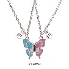 Back To School 2pcs Butterfly Magnetic Pendant Necklace For Girls, Cute Cartoon Colorful Butterfly BFF Necklace, Adjustable Geometric Jewelry Gift, Couple Necklace Accessories - one-size - View 24