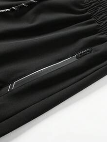 Men's Fashion Casual Long Pants, Straight Leg Casual Work Pants, Spring/Autumn Street Outdoor Wear, Elastic Waist Running Sports Pants Black Fall - Black - View 5