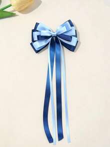 1pc Girls Simple Bow Ribbon Hair Clip, Multi-Layer Ribbon Bow Half-Up Ponytail Hair Clip, Suitable For Daily Wear, Back To School, Matching Outfits - Navy Blue - View 4
