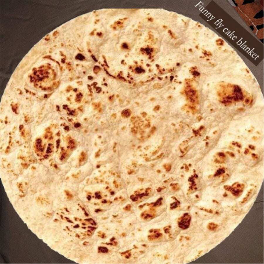 1pc Flannel Blanket With Baked Pancake, Taco, Pizza, Burger, Donut Pattern Print, Novel Soft And Comfortable Flannel Blanket For Nap, Office, School, Home, Picnic, Travel, Gift - Apricot - View 1