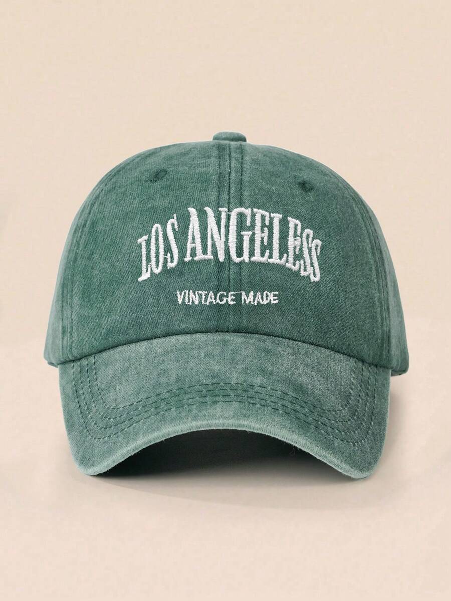 1件中性兒童刺繡字母 LOS ANGELES Y2K 風格防曬透氣百搭棒球帽,適合春秋戶外休閒旅行穿著 - 墨綠色 - View 1