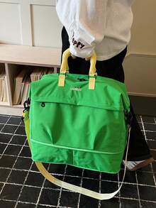 Korean Style Casual Large Capacity Colorblock Dopamine Water-Resistant Minimalist Durable Travel Bag With Luggage Strap Sleeve, Adjustable Wide Long Shoulder Strap, Expandable, Business Trip Short Trip Bag, One Shoulder Crossbody Gym Yoga Bag, Student Dorm Shopping Grocery Mommy Maternity Storage Bag, Fresh Sweet Feminine Versatile Portable Women's Travel Bag - Multicolor - View 7