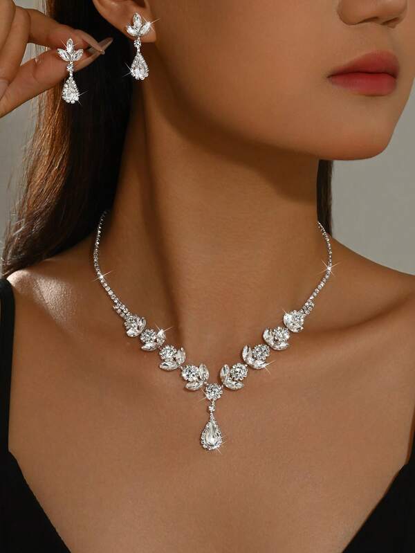 Women's Jewelry Necklace & Earrings Water Drop Set, Casual, Elegant, 2-Piece Set, Bridal Accessories, Wedding Season