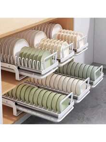 Adjustable Pull‑Out Pot Pan Organizer Rack, Vertical Cookware Holder With Hooks For Pots, Pans & Lids, Space‑Saving Large‑Capacity Easy‑To‑Install & Easy‑To‑Clean Kitchen Cabinet Drawer Storage Accessory For Home Kitchen Organization - White - View 2