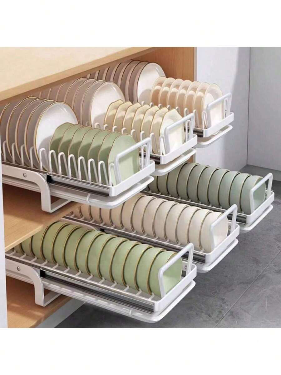 Adjustable Pull‑Out Pot Pan Organizer Rack, Vertical Cookware Holder With Hooks For Pots, Pans & Lids, Space‑Saving Large‑Capacity Easy‑To‑Install & Easy‑To‑Clean Kitchen Cabinet Drawer Storage Accessory For Home Kitchen Organization
