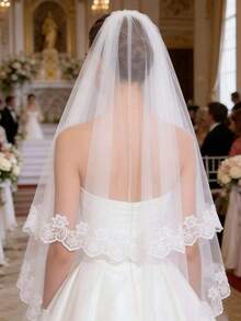 1pc Women's Long Lightweight Lace Floral Wrap Veil, Suitable For Wedding, Party And Outdoor Activities - White - View 3