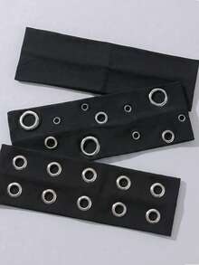 3pcs/Set Fashion Punk Gothic Style Hairbands, Soft Non-Slip Elastic Eyelet Hollow Out Headbands For Women, Beach, Holiday, Yoga Sports, Daily Wear, Versatile For Multiple Occasions - 黑色 - 查看 2