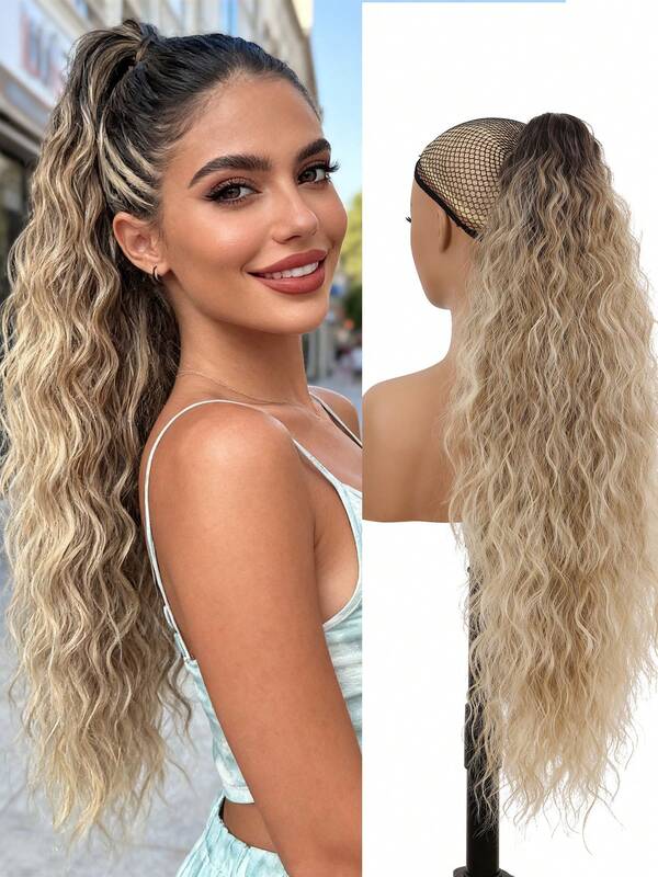 Extensions de cheveux à clipser queue de cheval bouclée de 30 pouces, look naturel et volumineux, cheveux synthétiques pour femmes