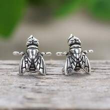 Halloween Realistic Fly Stud Earrings For Women, Insect Vintage-Style Jewelry With 3D Texture - E4963 Antique Silver - View 2