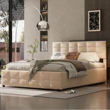 Upholstered Bed 180*200cm, Slatted Frame, Hydraulic Single Bed, Dutch Velvet Fabric, Beige - Beige - View 6