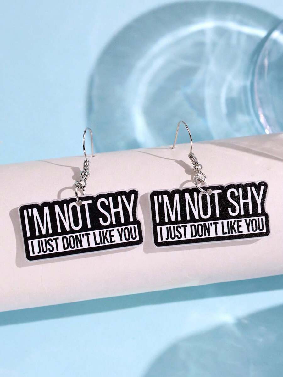 1對創意趣味時尚獨特標語「I'M NOT SHY I JUST DON'T LIKE YOU」壓克力耳環,適合女性日常佩戴與派對珠寶 - 彩色 - 查看 1