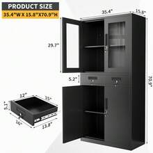 Lockable Metal Storage Cabinet With Glass Doors – 2 Drawers, 2 Adjustable Shelves – Secure Key & File Management – Durable Steel For Garage, Office, Home – Black - 1PCS - View 3