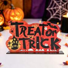 1 pieza/3 piezas Letreros de madera con temática de Halloween, Decoración de escritorio con letras Feliz Halloween & Truco o , Patrón de calabaza, murciélago, castillo, luna y bruja, Decoraciones de Halloween, Decoración de fiesta, Decoración del hogar, Regalo de Halloween, Regalo festivo, Decoración de habitación - Víspera de Todos los Santos - Ver 12