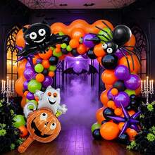 Halloween Theme Balloon Arch Garland Pack - Multi-Color Latex Balloons Matching Bat Pumpkin Ghost Spider Star Foil Balloons For Festival Scene Layout - Multicolor - View 2