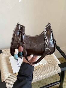 Premium Luxury Women's New Fashion Crescent Underarm Small Bag, Textured Oil Wax Leather Shoulder Crossbody Bag - Coffee - View 8