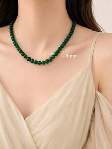 1pc Minimalist Vintage Skin-Flattering Green Beaded Necklace, Elegant Collarbone Chain, Niche Neck Chain, Versatile Styling, Suitable For Women's Daily Wear Or Vacation - Beaded Necklace - View 14