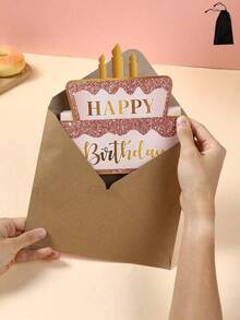 1組粉色與金色「Happy Birthday」折疊現金卡與信封，生日派對驚喜現金禮物，週年紀念現金折疊卡，生日現金裝飾，生日裝飾，生日禮物，派對禮物 - 多色 - 查看 9